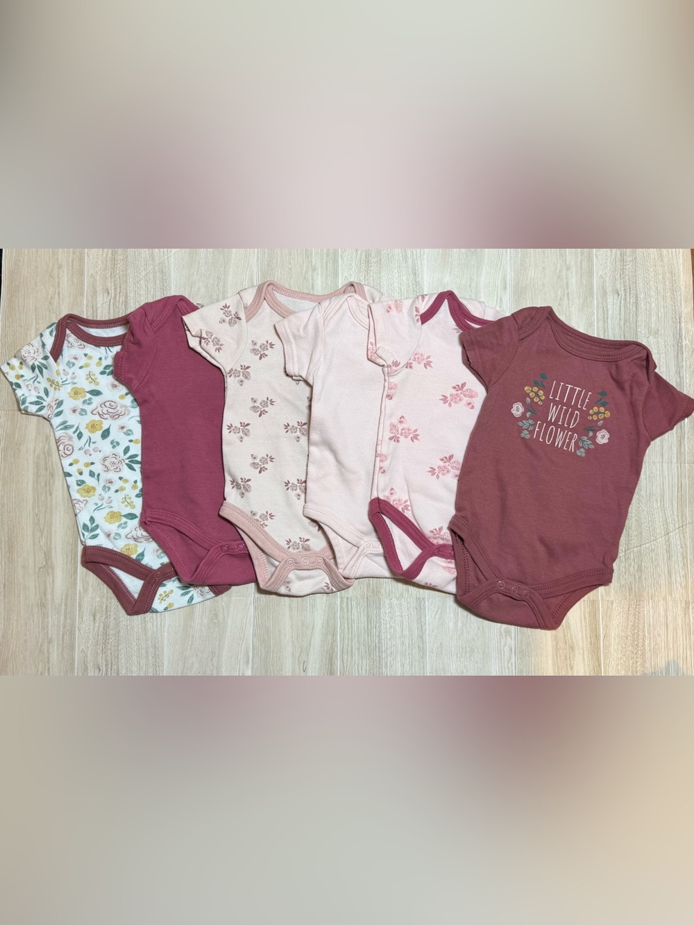 chick pea (set of 6) Baby Girls' Pink & Mauve Floral Onesies